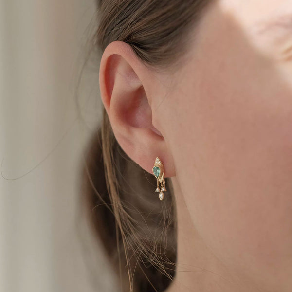 Turquoise Pear Tourmalines & Diamond Earrings