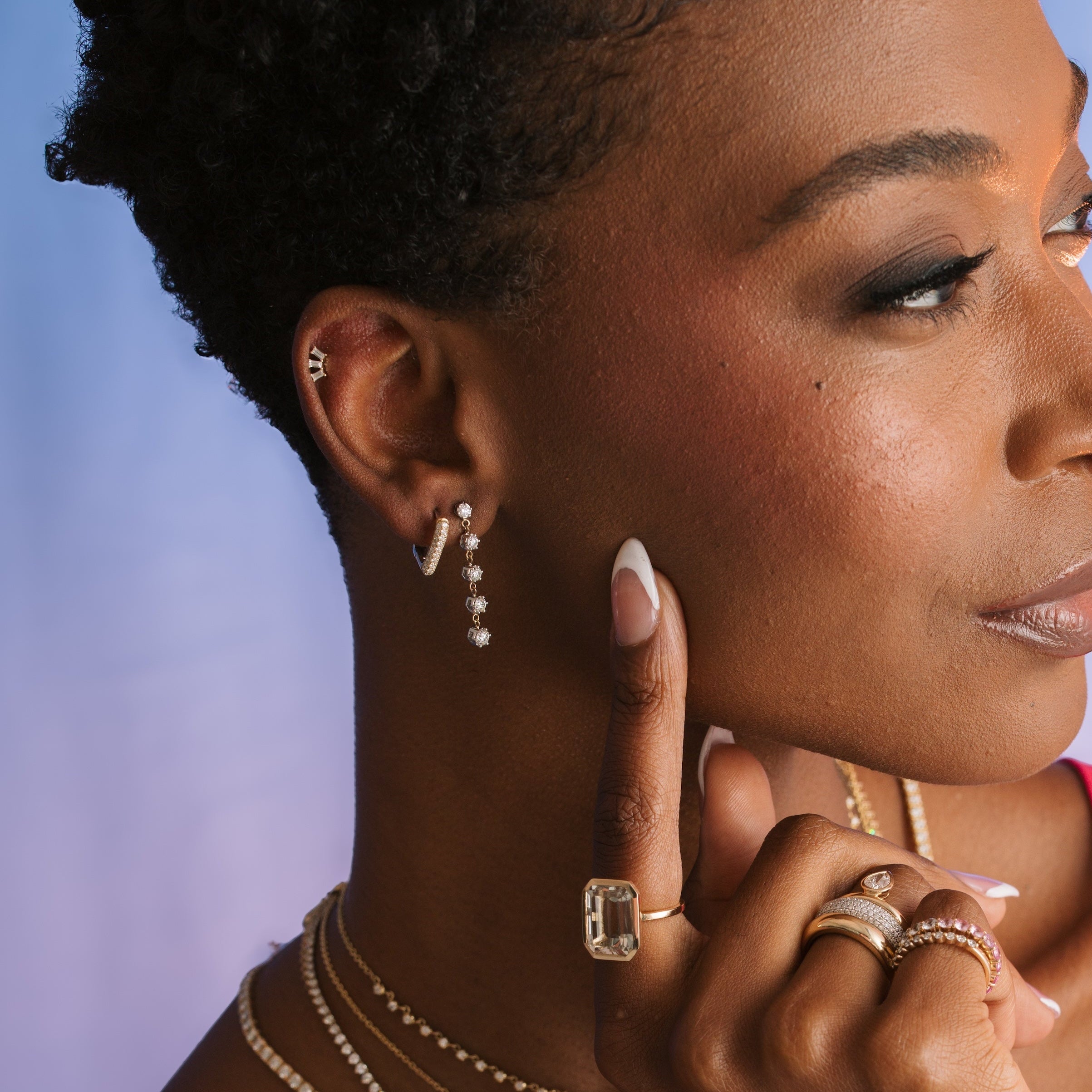 Triple Baguette Curved Studs