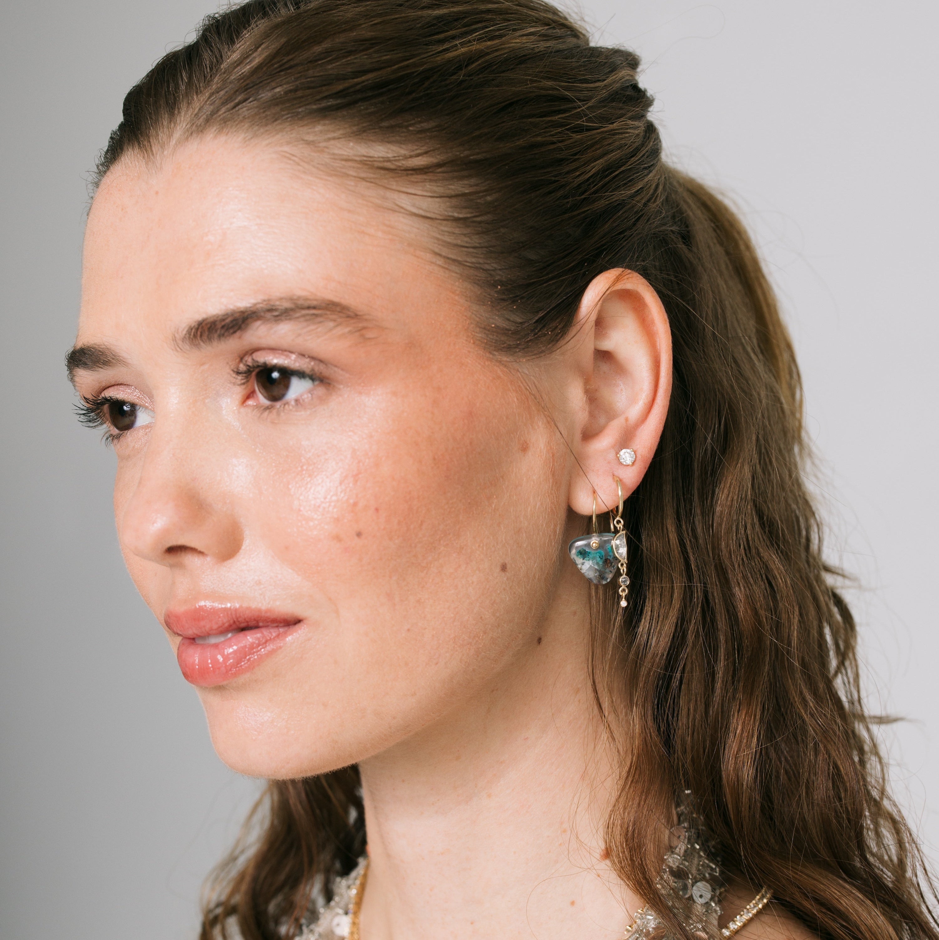 Quartz, Chrysocolla & Copper Earrings