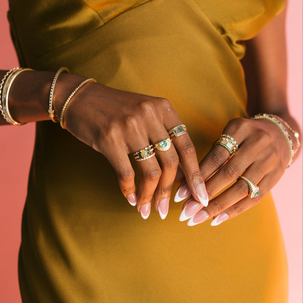 Opal & Tsavorite Three Stone Ring