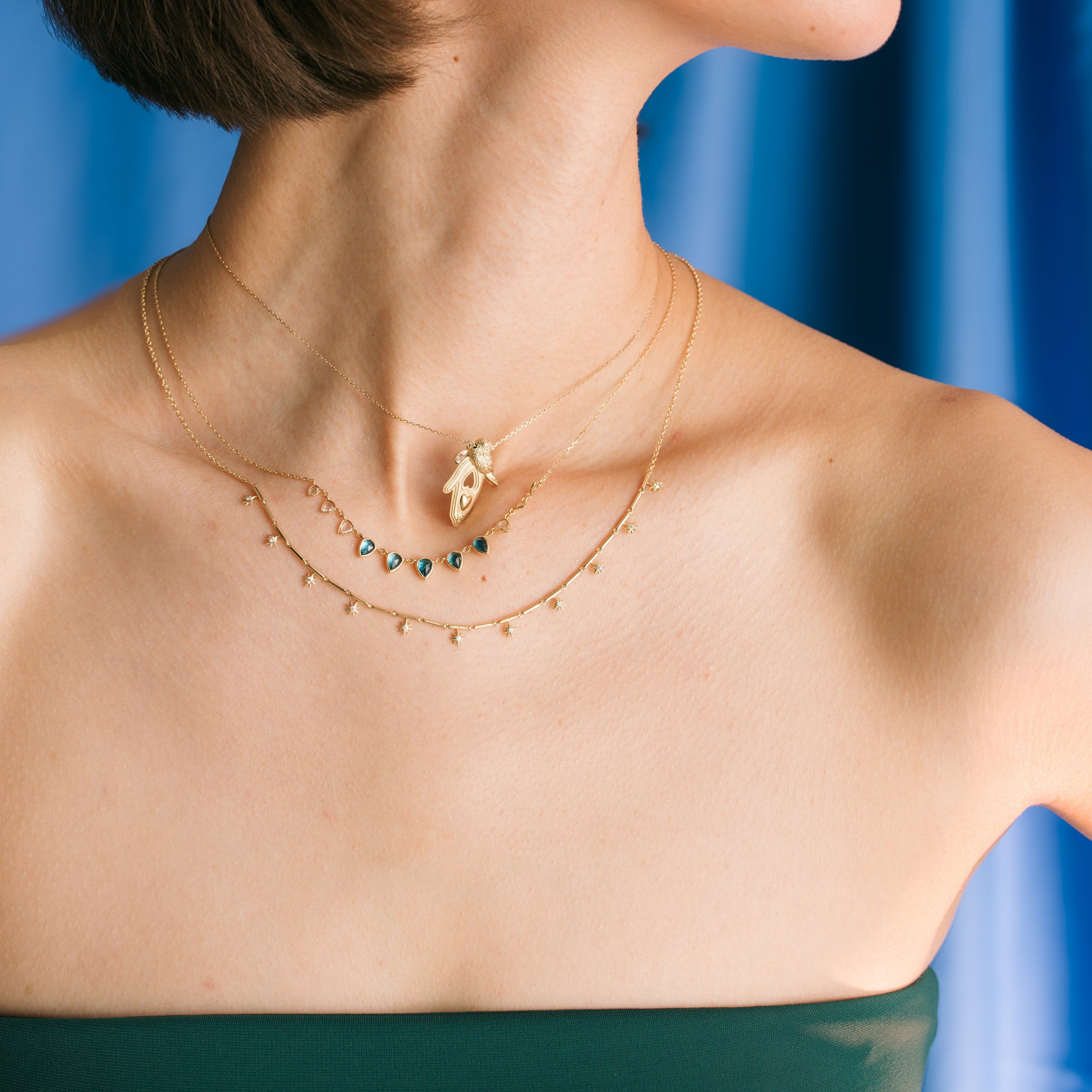 Stationary Diamond Star Bar Chain Necklace