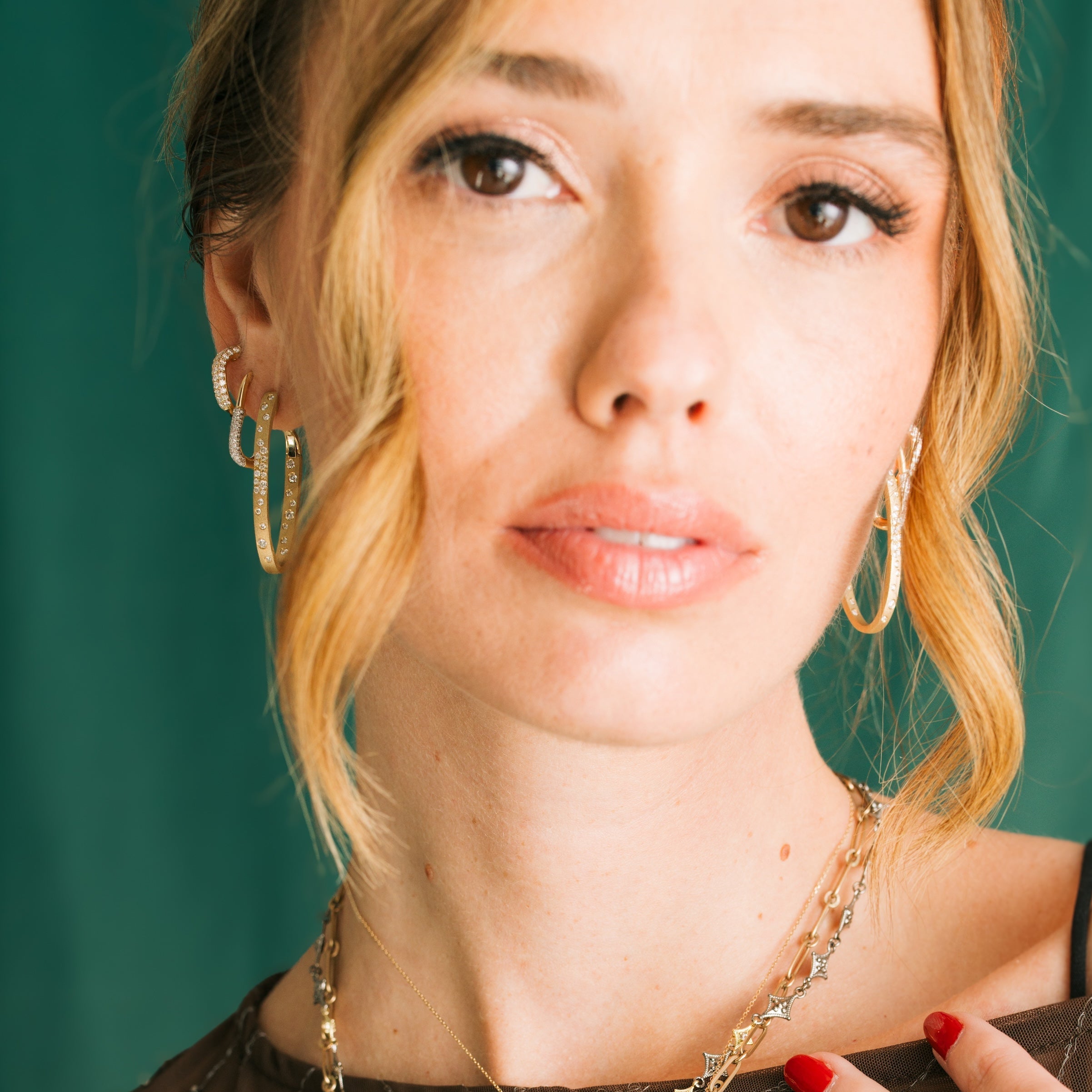 Two-Tone Diamond Paperclip Hoops