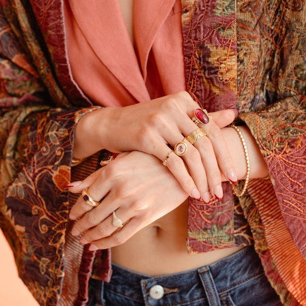 Pink Sapphire & Diamond Oval Bezel Ring