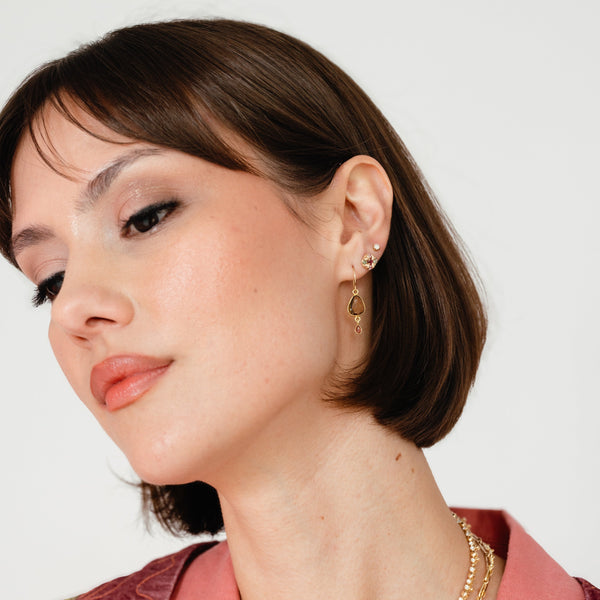 Cognac Quartz & Pink Sapphire Drop Earrings