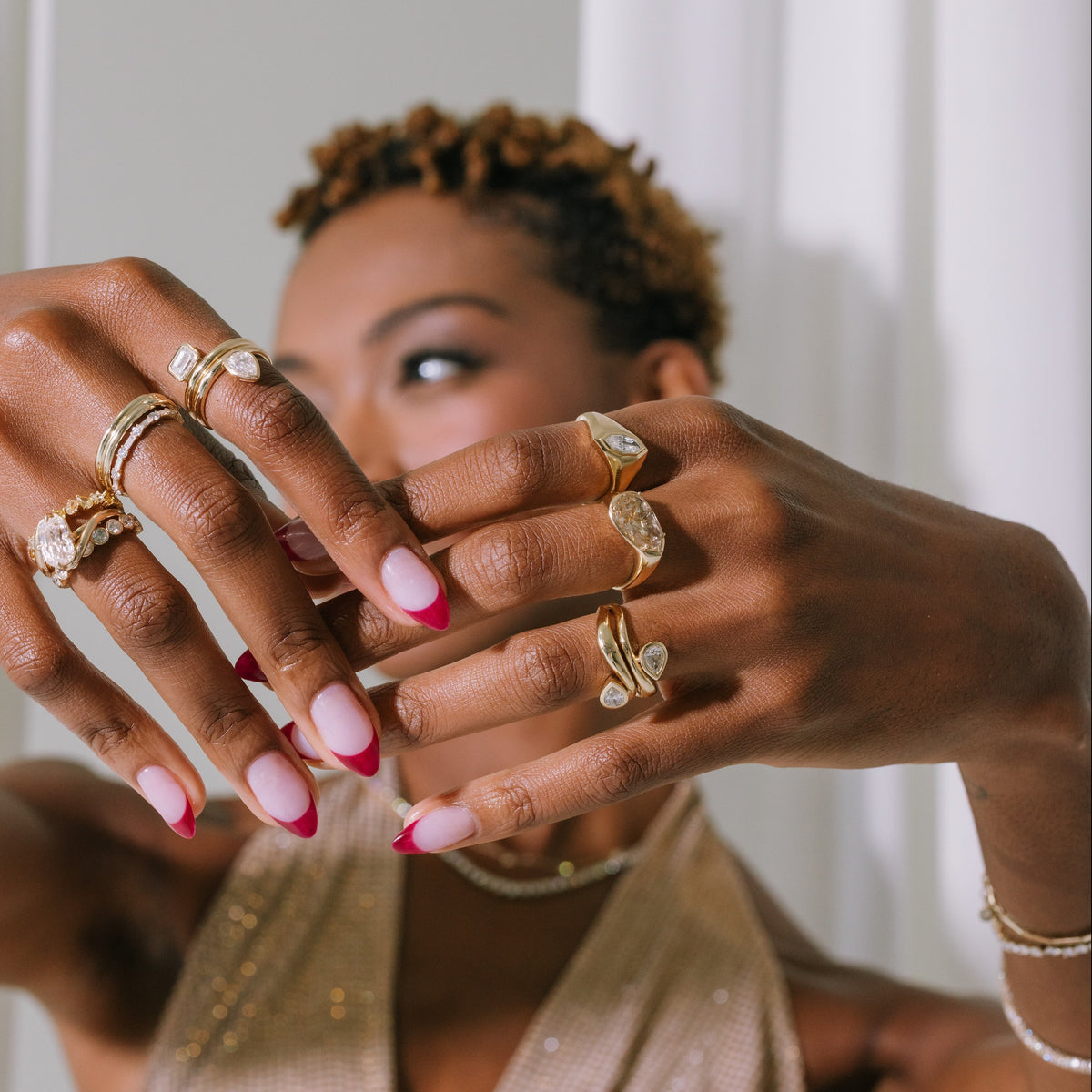 Step-Cut Marquise Geometric Wave Ring