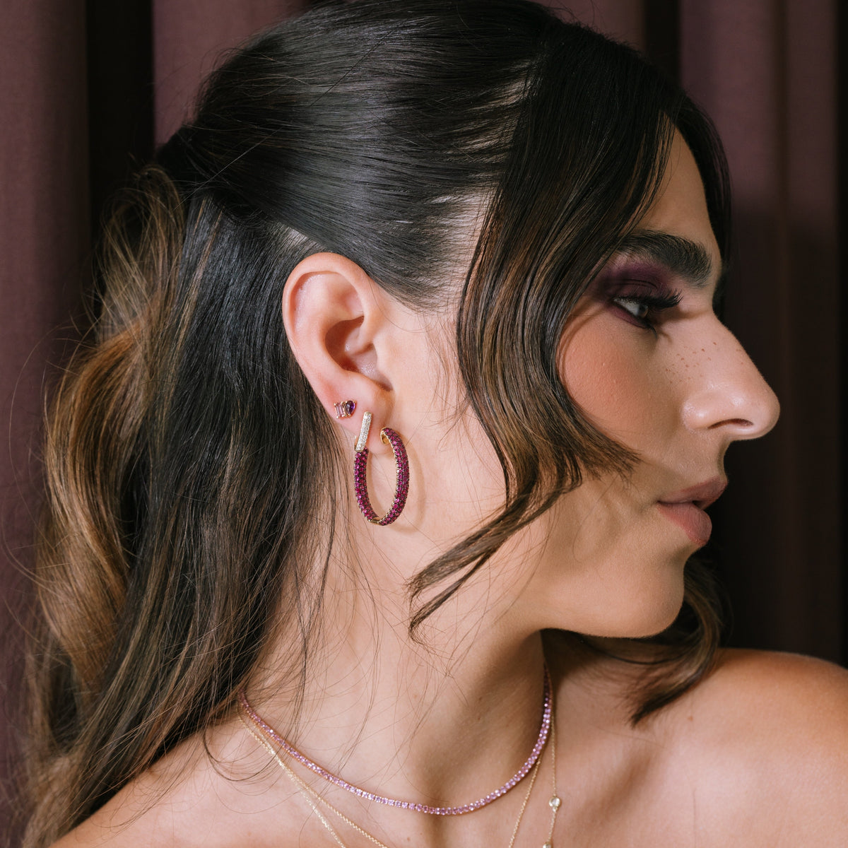 Pavé Ruby Hoop Earrings