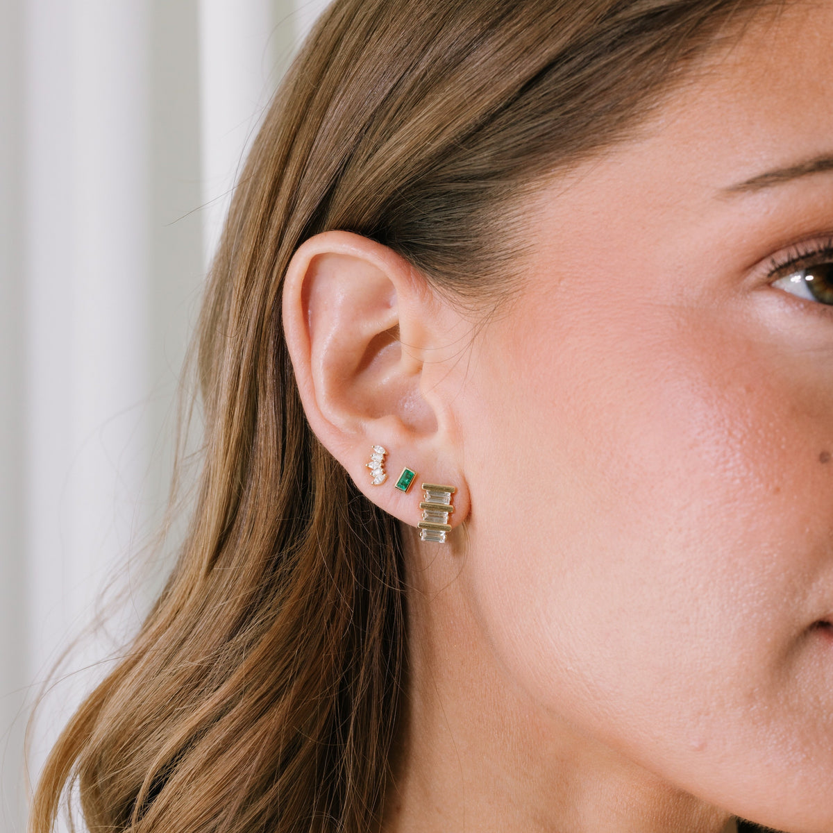 Gold Bar Baguette Diamond Studs