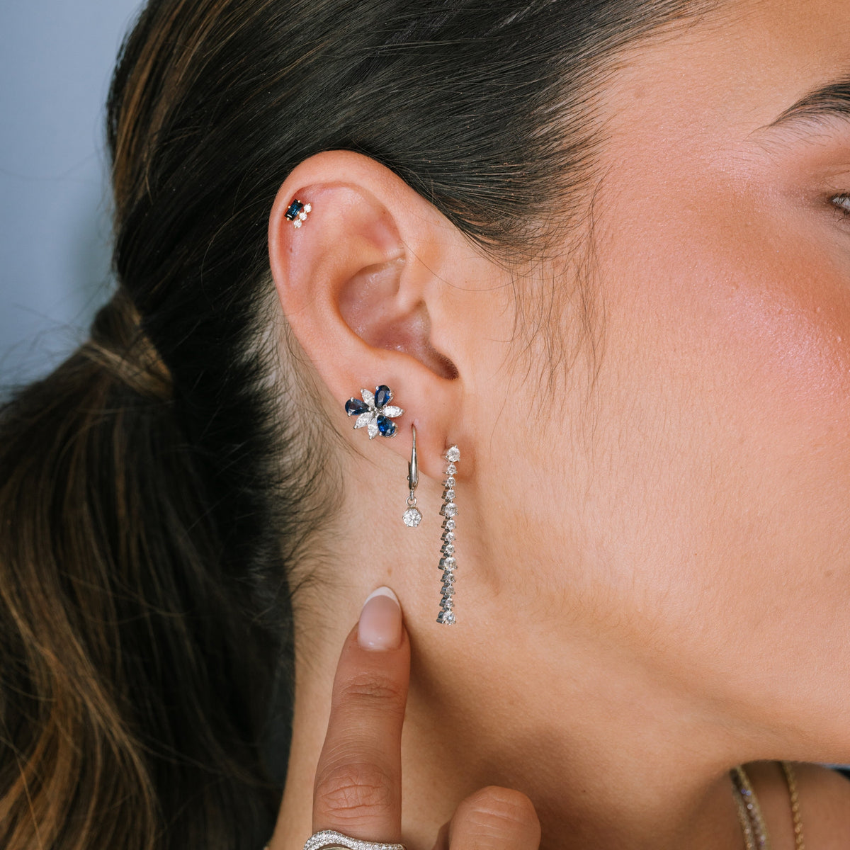 Sapphire & Diamond Floral Stud Earrings