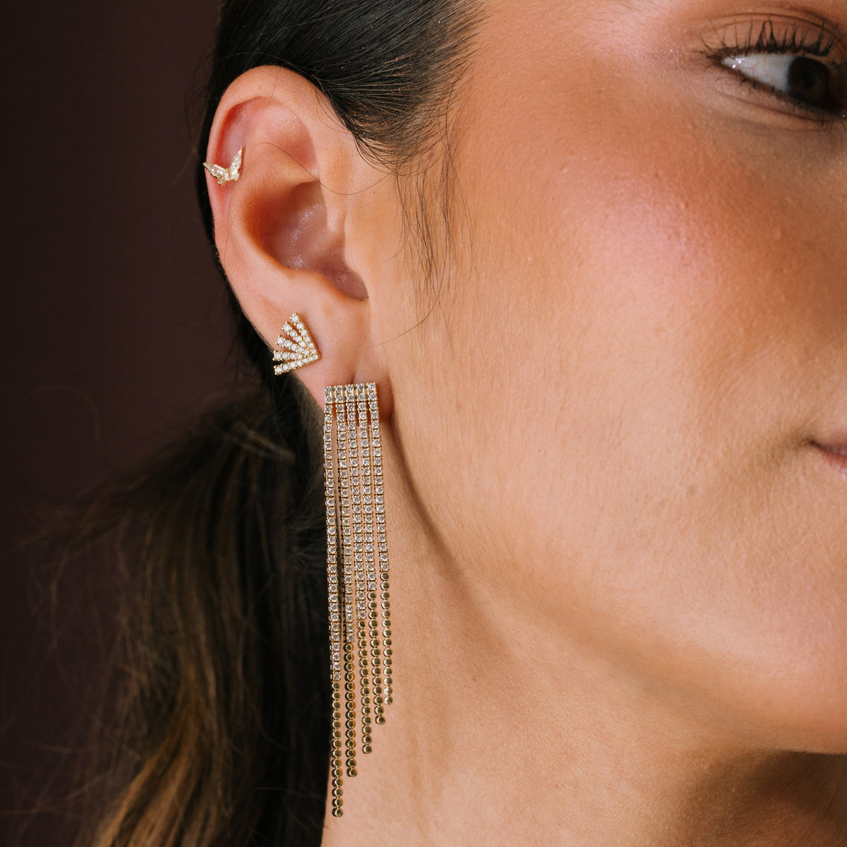 Diamond Fan Stud Earrings