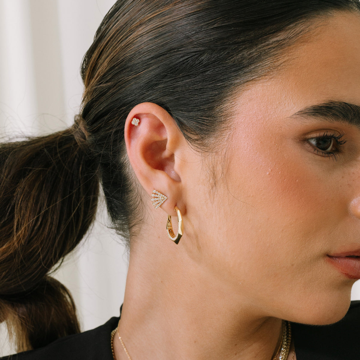 Diamond Fan Stud Earrings