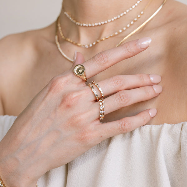 Pavé Diamond Moon & Star Signet Ring