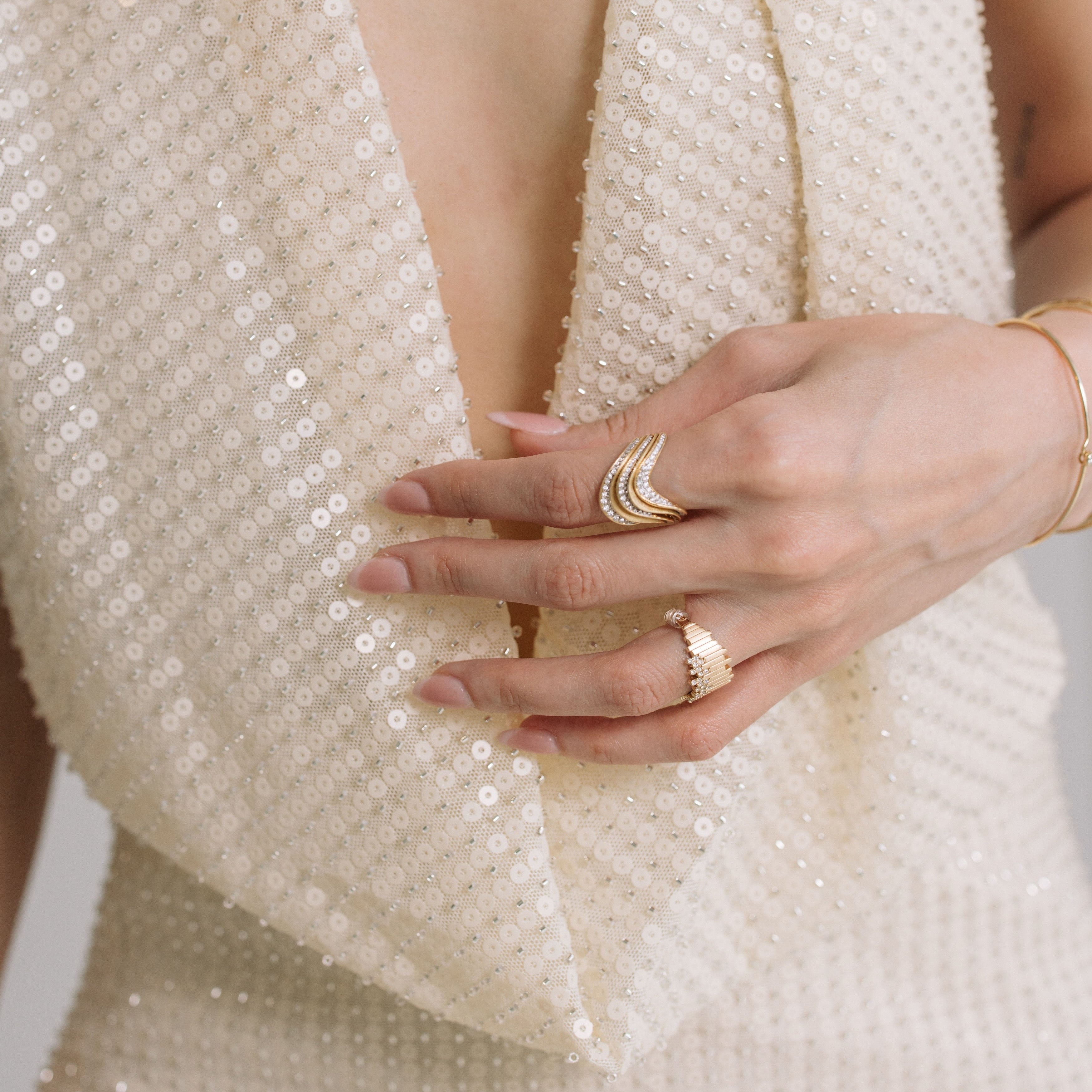 Diamond Ripple Wave Ring