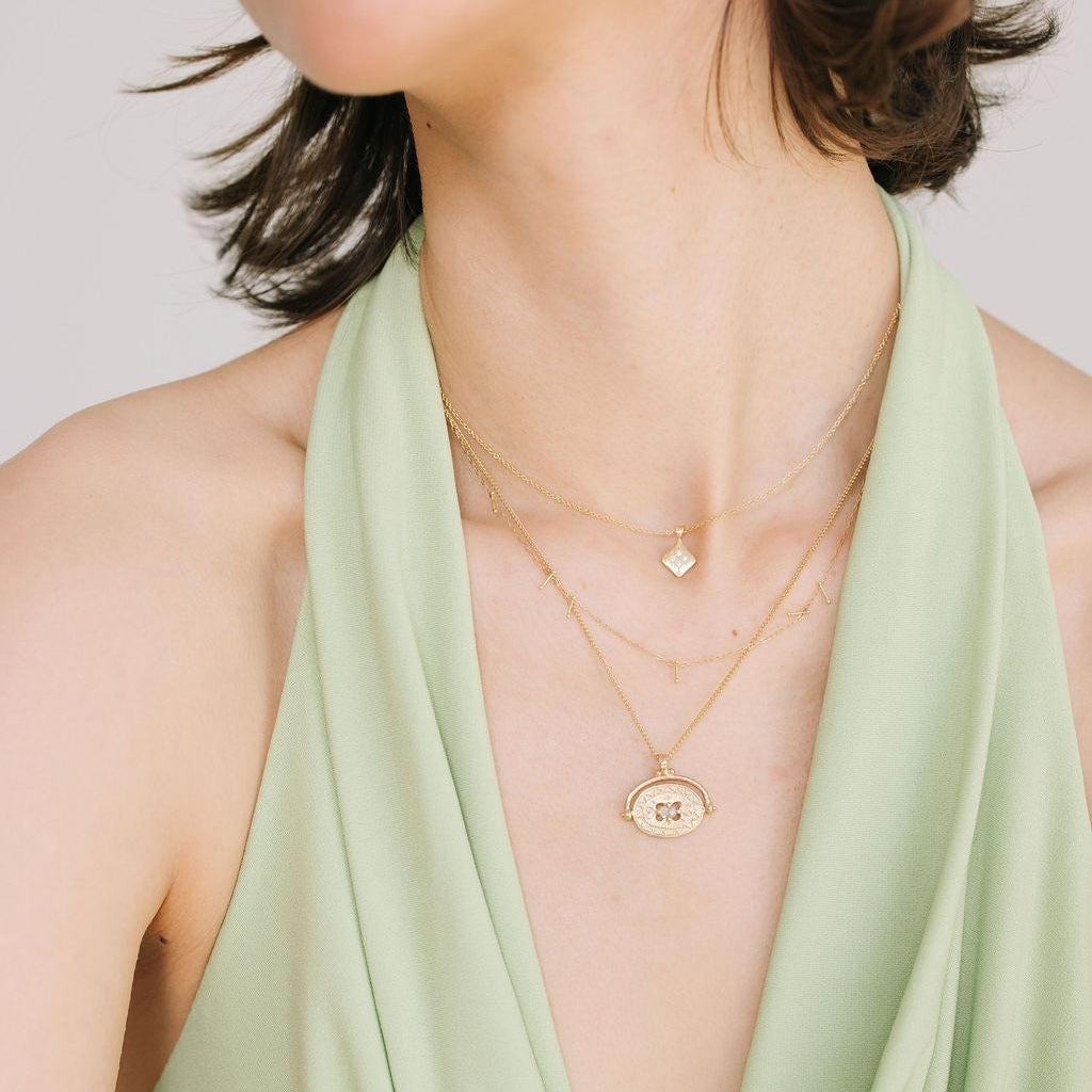 Diamond Swivel Shield Pendant Necklace