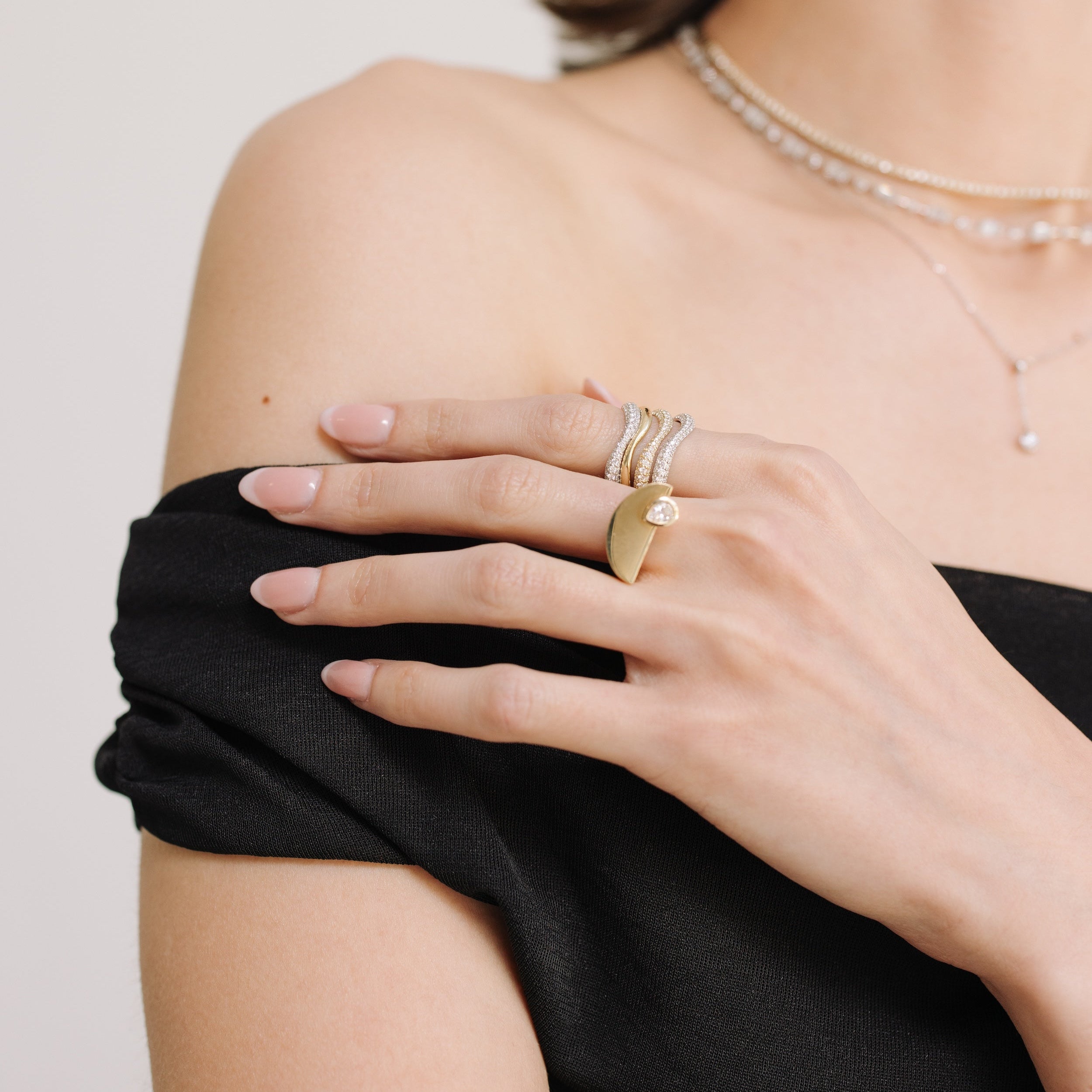 Pear Diamond Semi Circle Ring