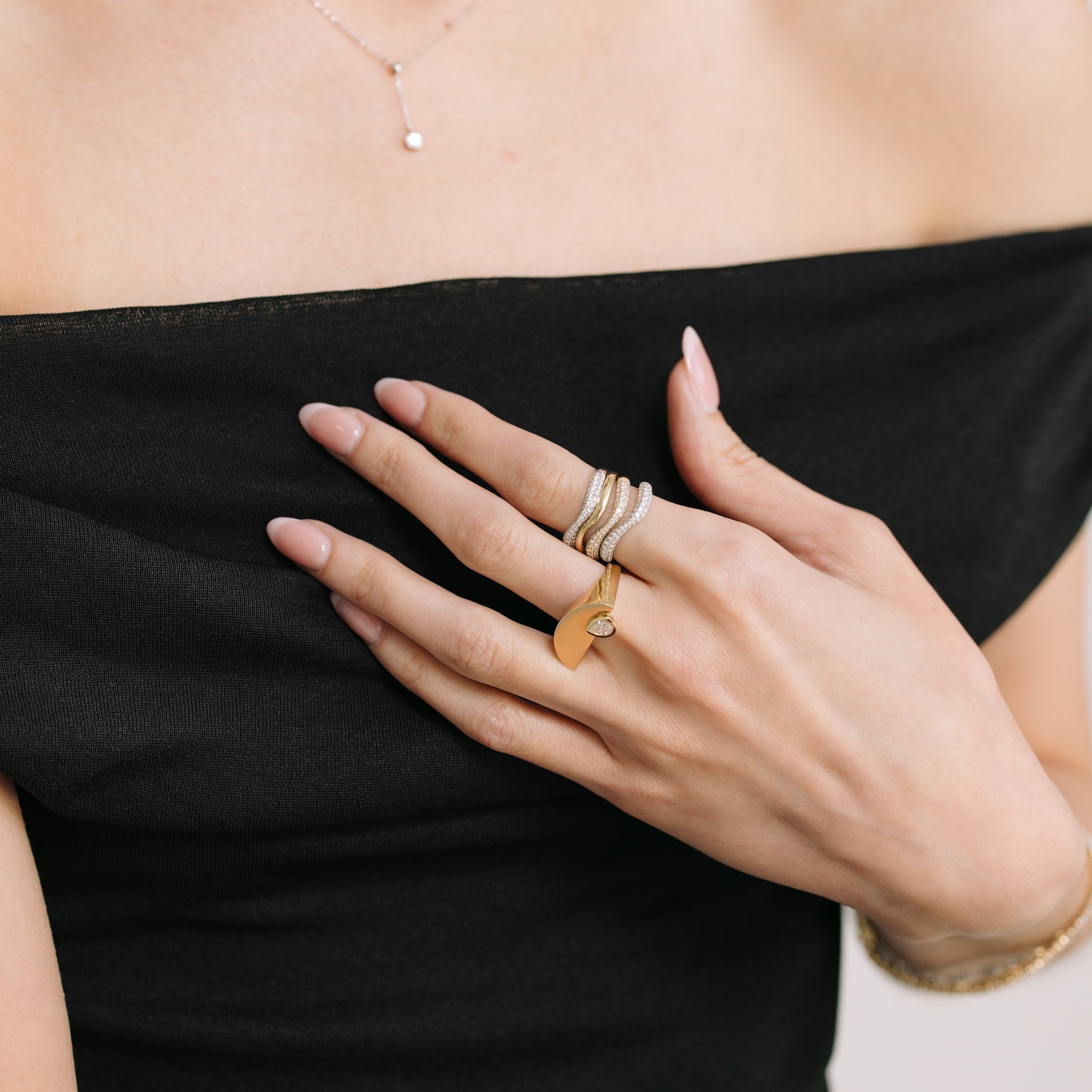 Pear Diamond Semi Circle Ring