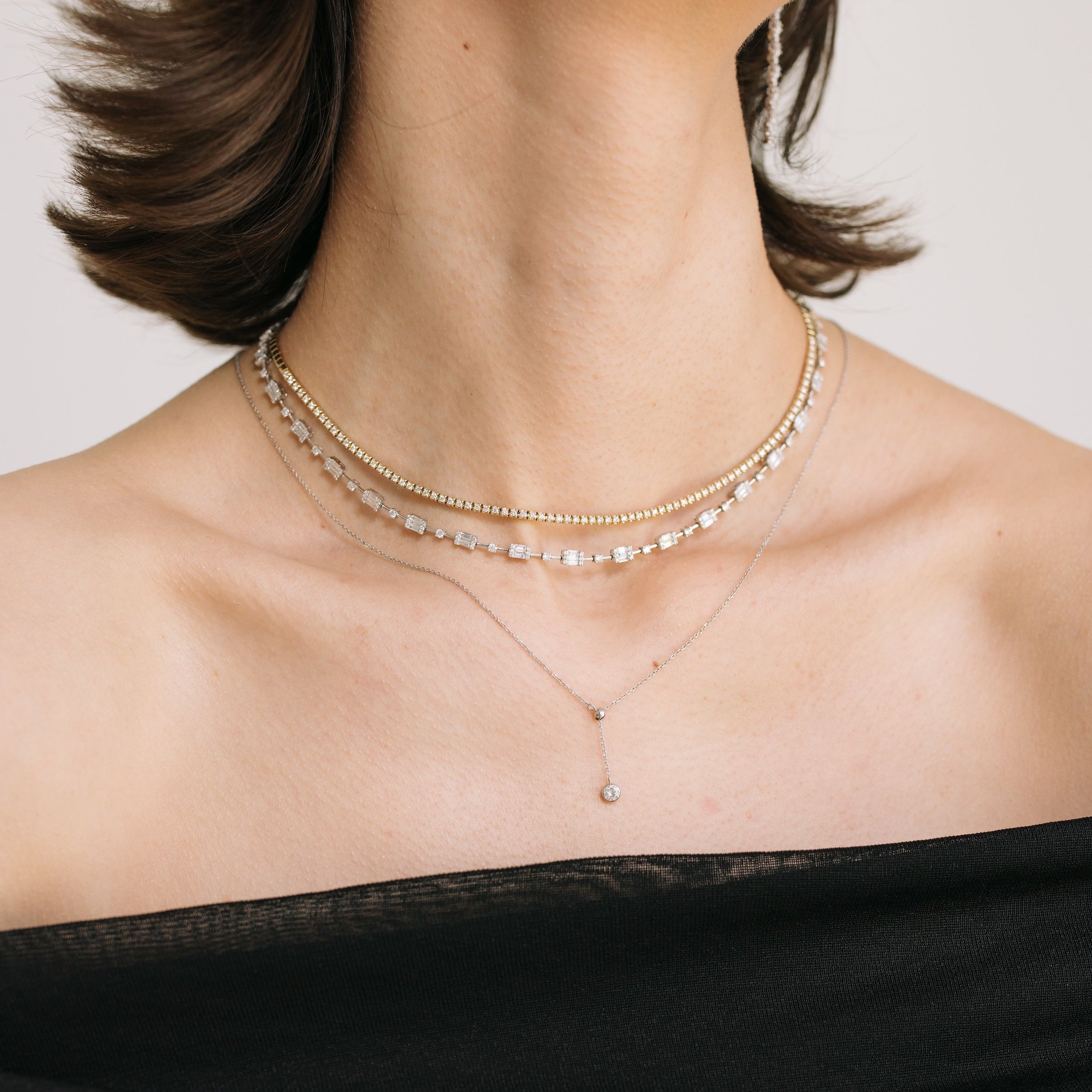 Baguette & Round Diamond Sequence Necklace