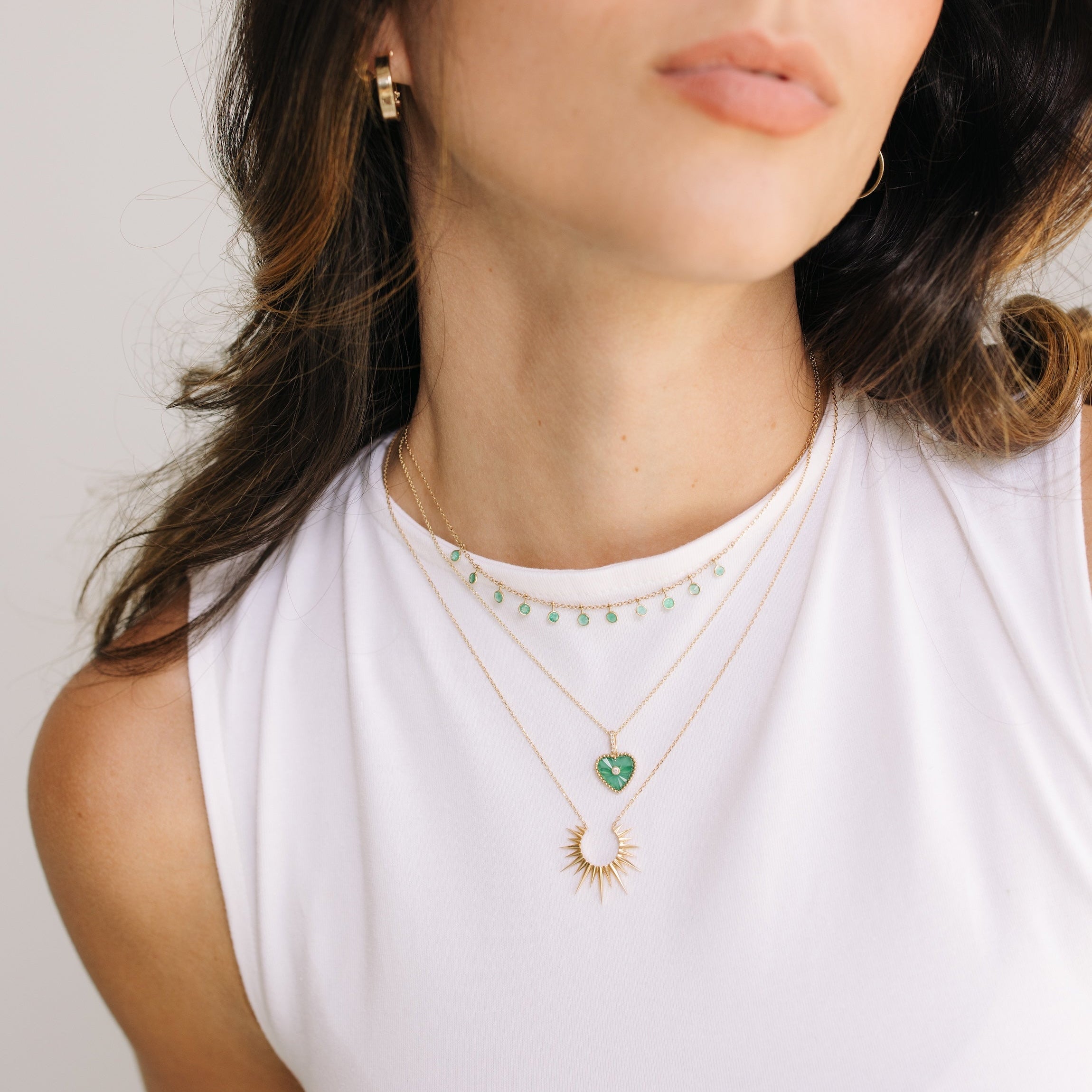 Fluted Green Agate Heart Pendant Necklace