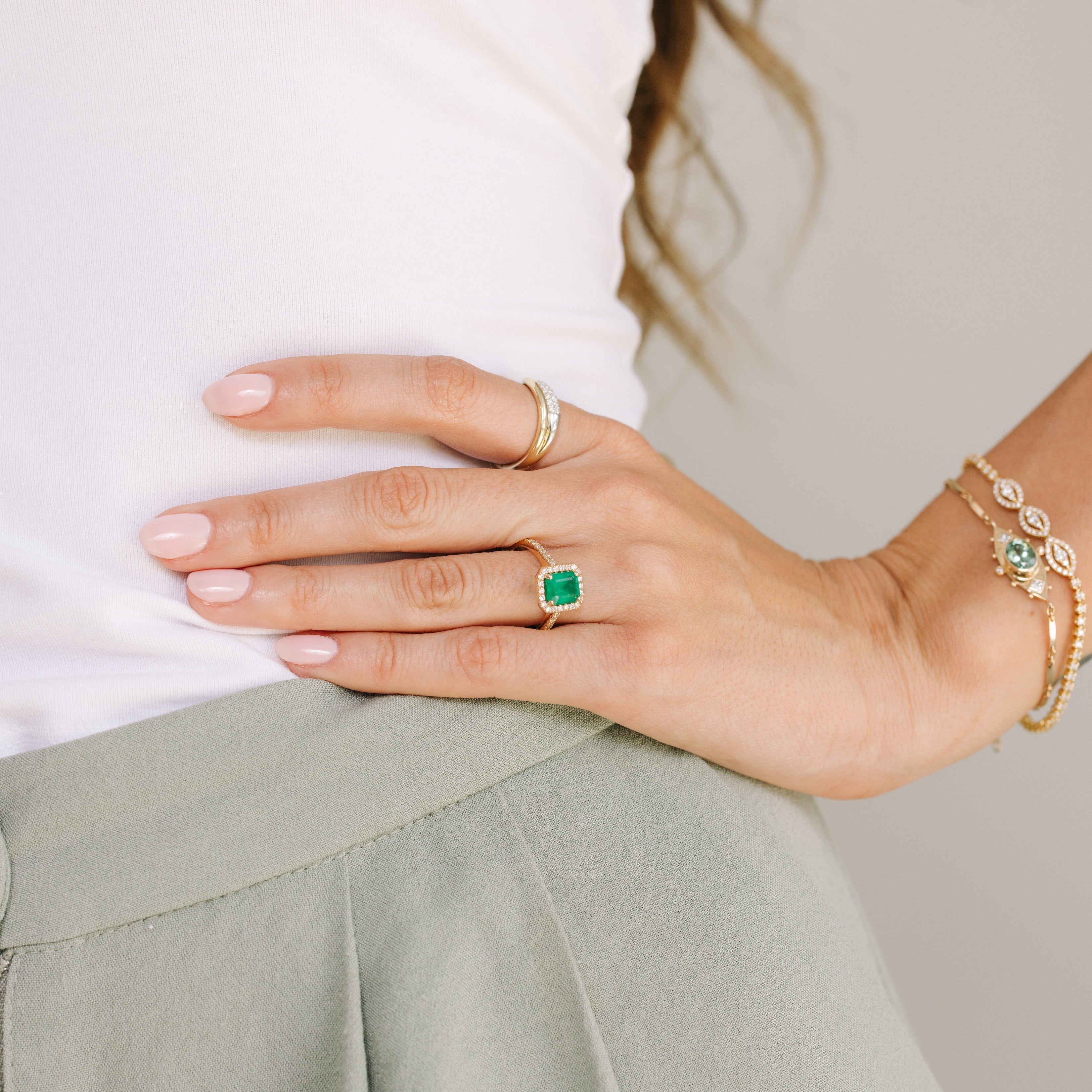 Emerald & Diamond Halo Ring