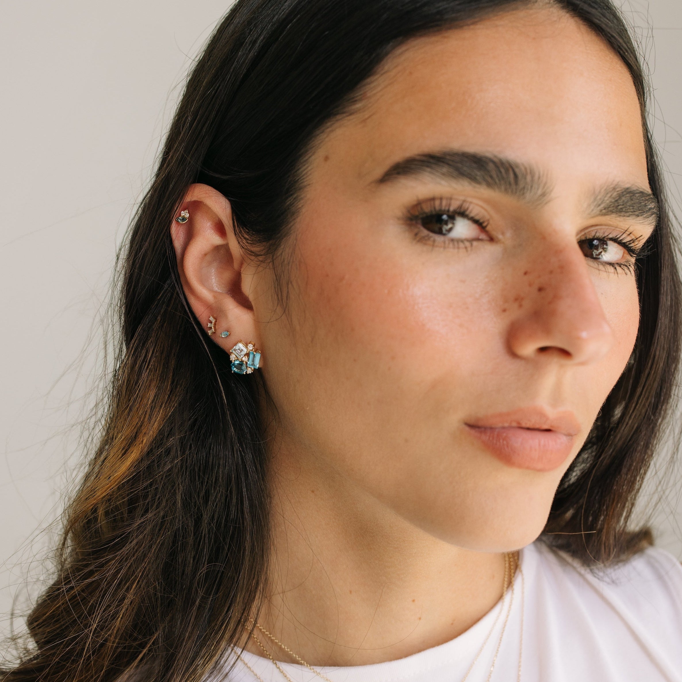 Topaz Cluster & Diamond Stud Earrings