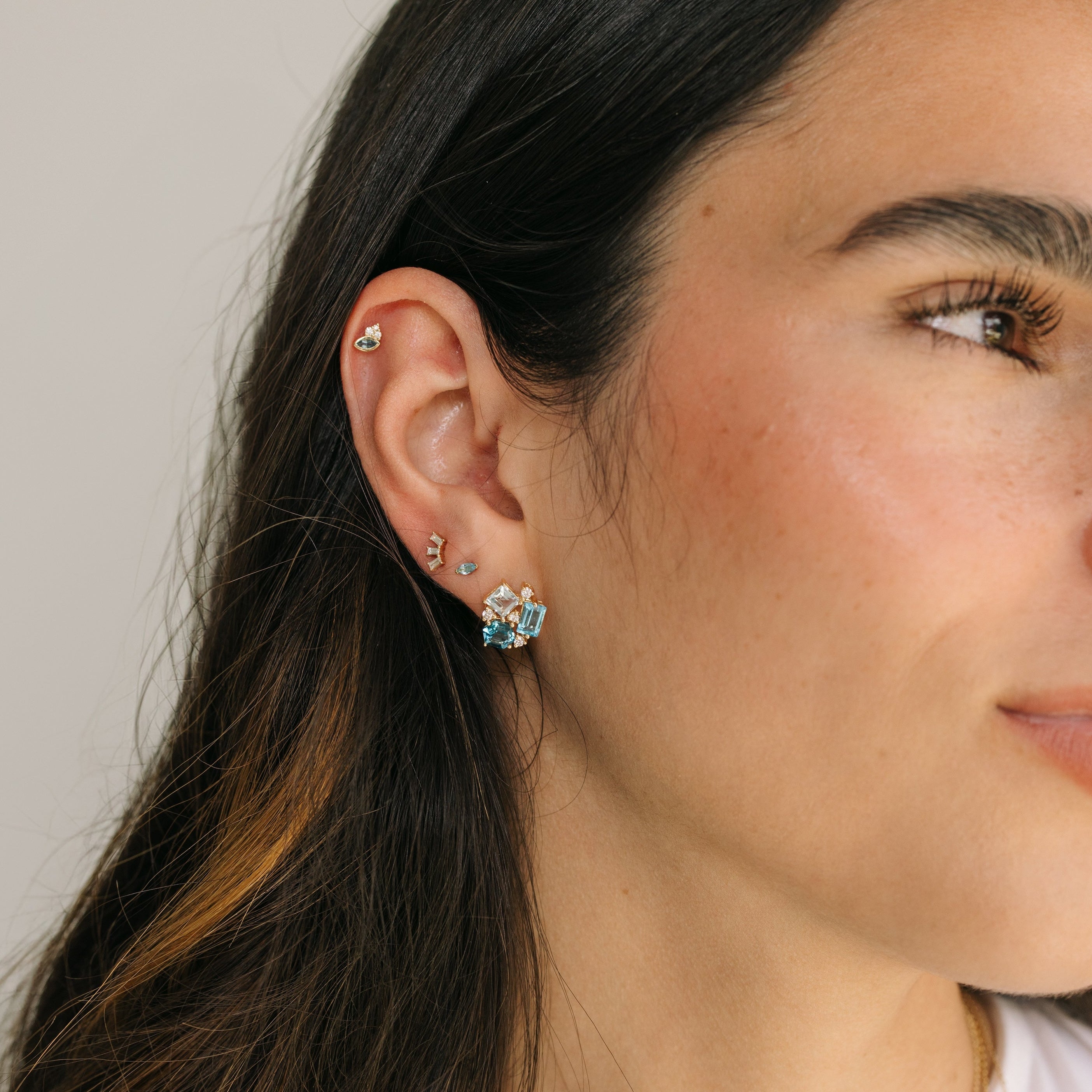 Marquise Aquamarine & Diamond Petal Studs