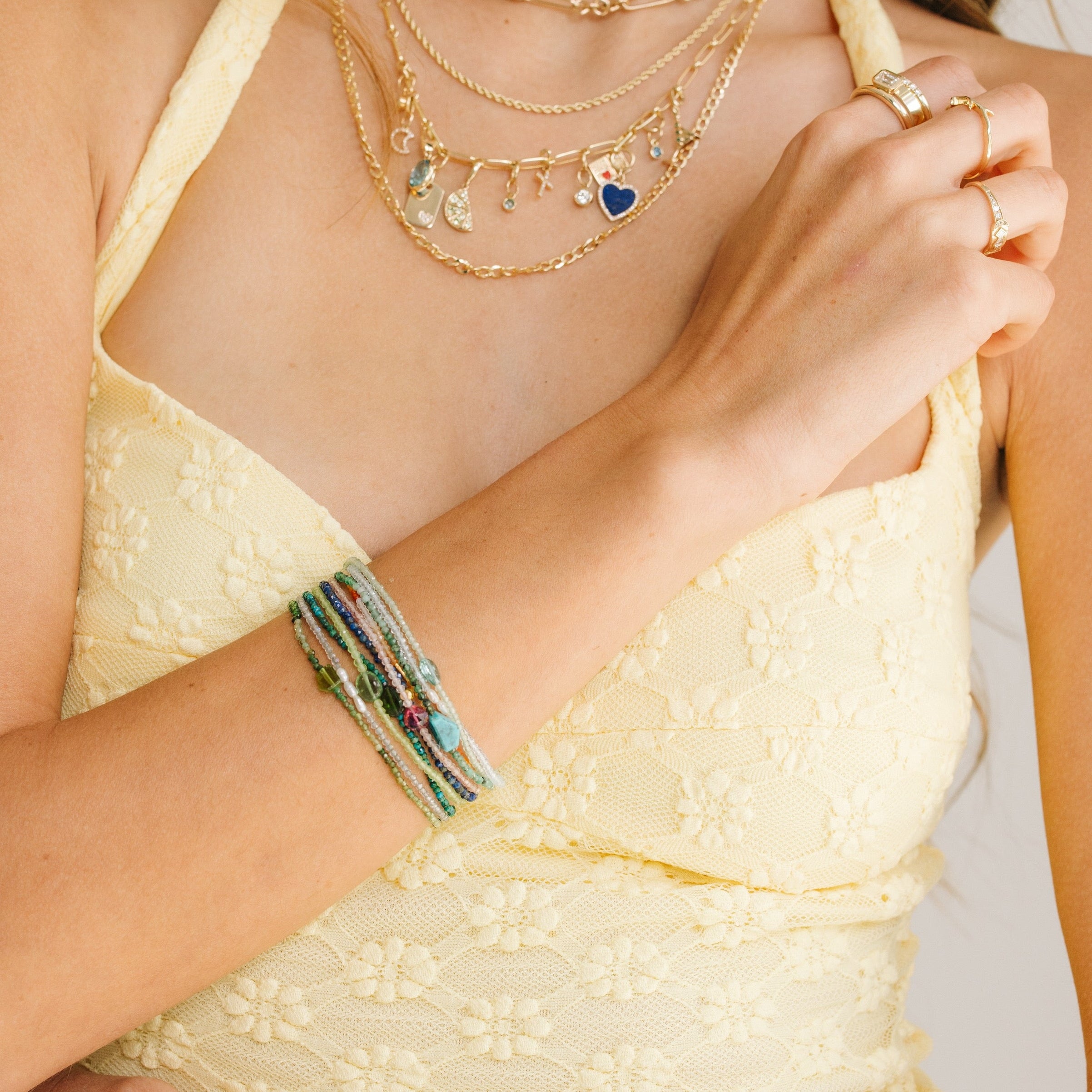 Emerald & Chrome Diopside Beaded Bracelet