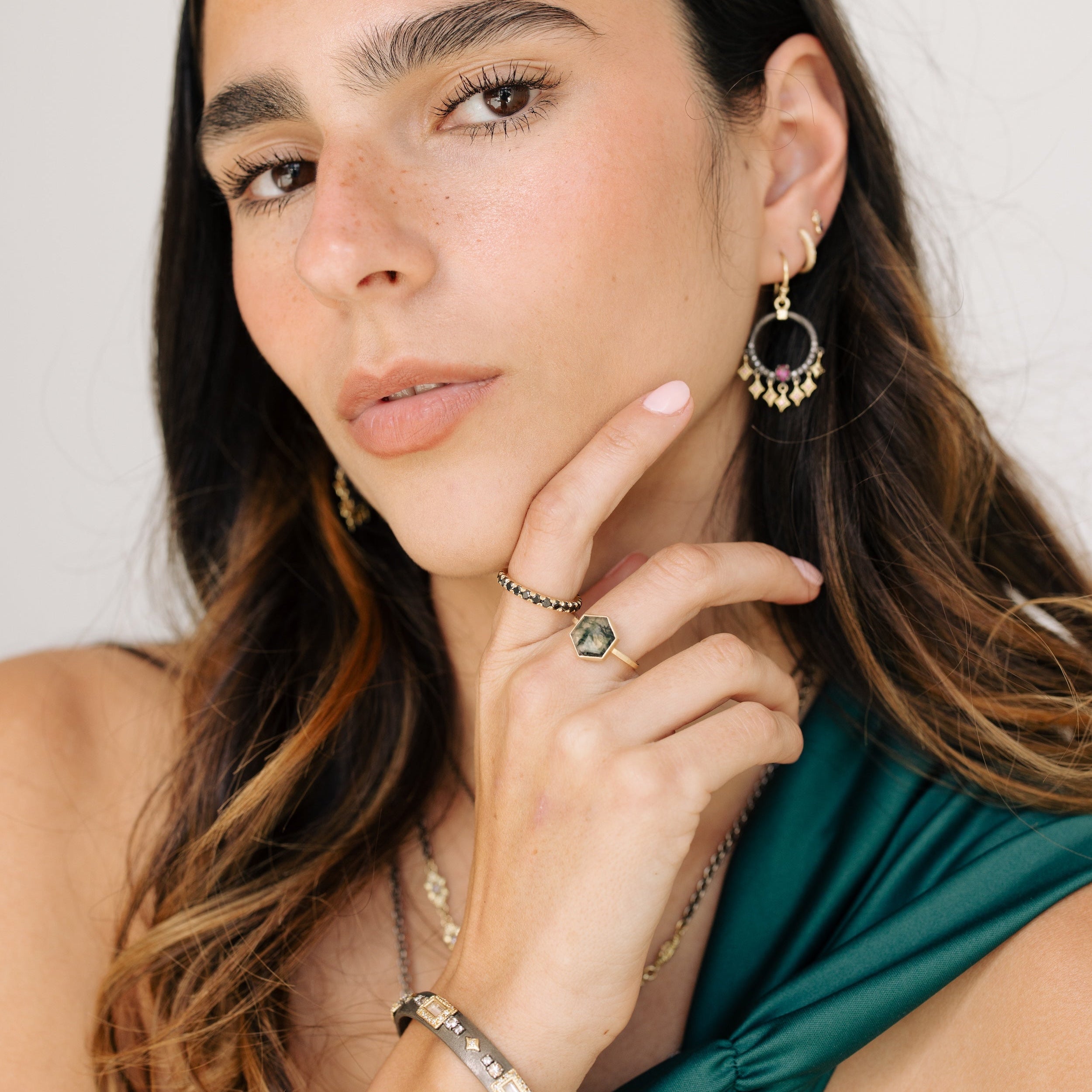 Hexagon Moss Agate Juicy Ring