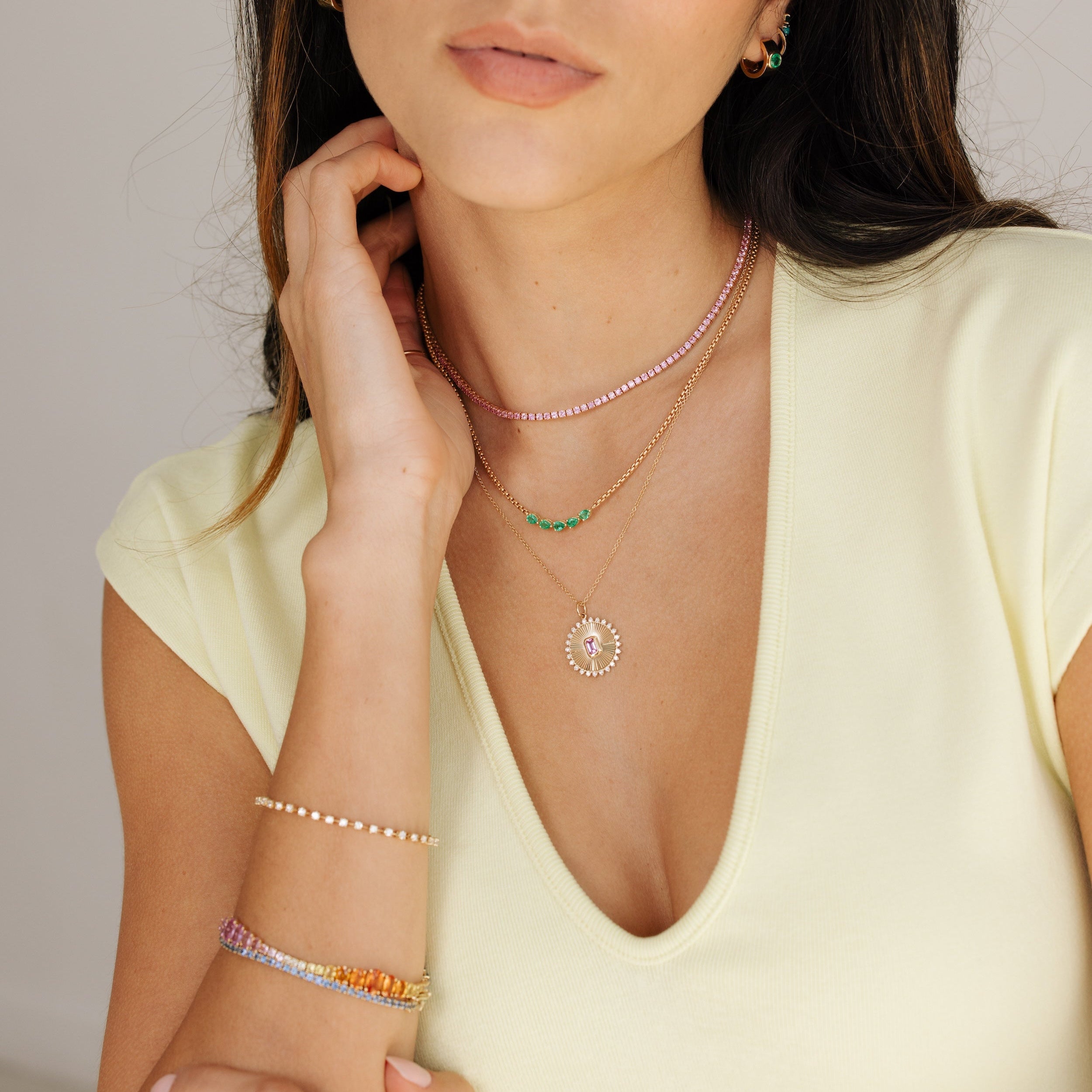 Fluted Pink Sapphire & Diamond Disc Pendant