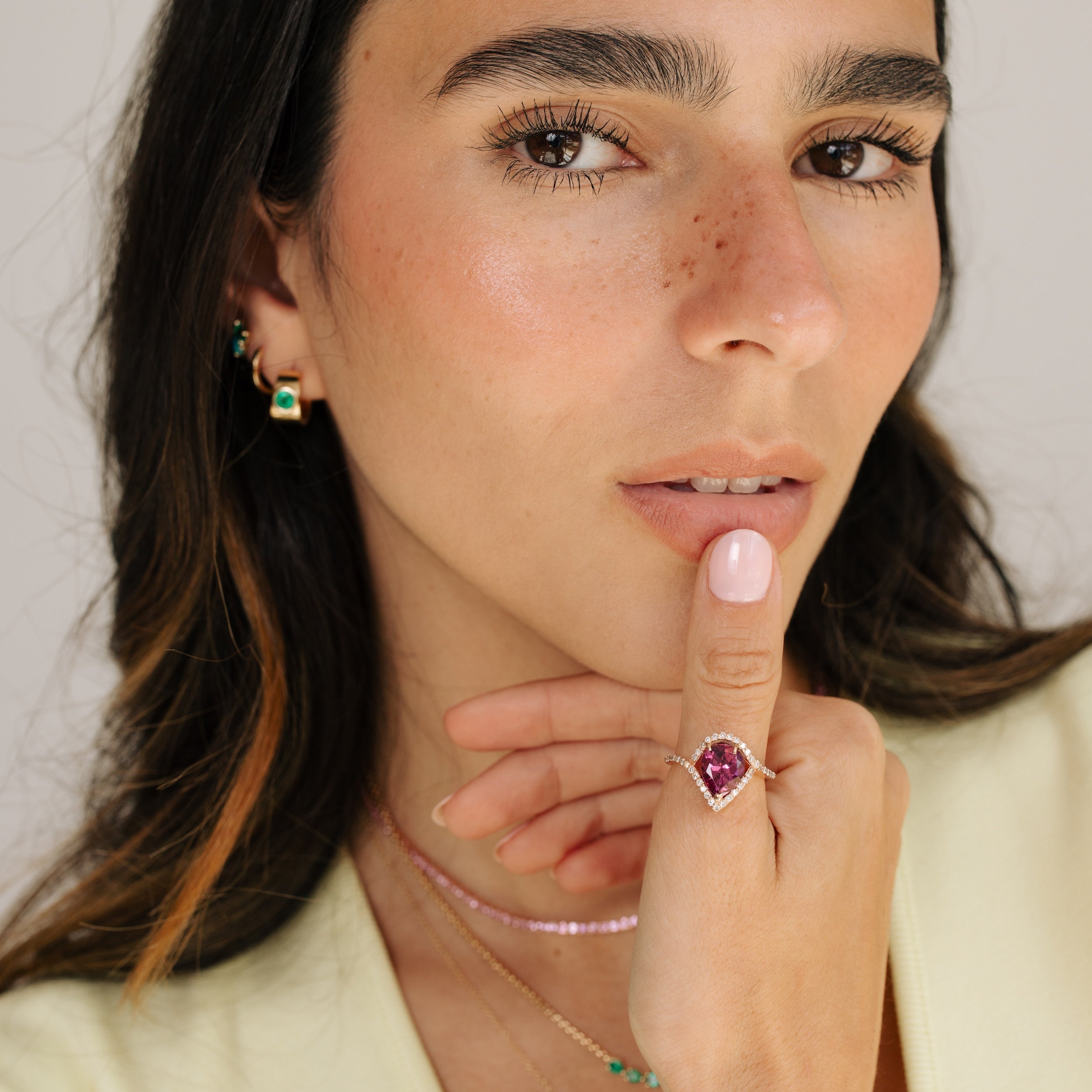 Pear Rhodolite & Diamond Halo Ring