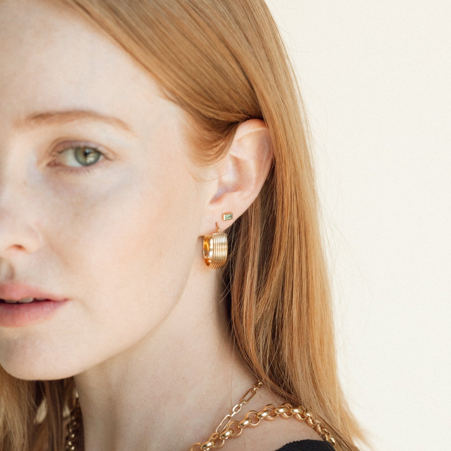 Bezel Set Emerald Studs