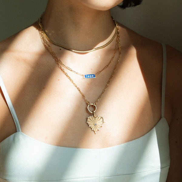 Navy Enamel "Love" Paperclip Chain Necklace