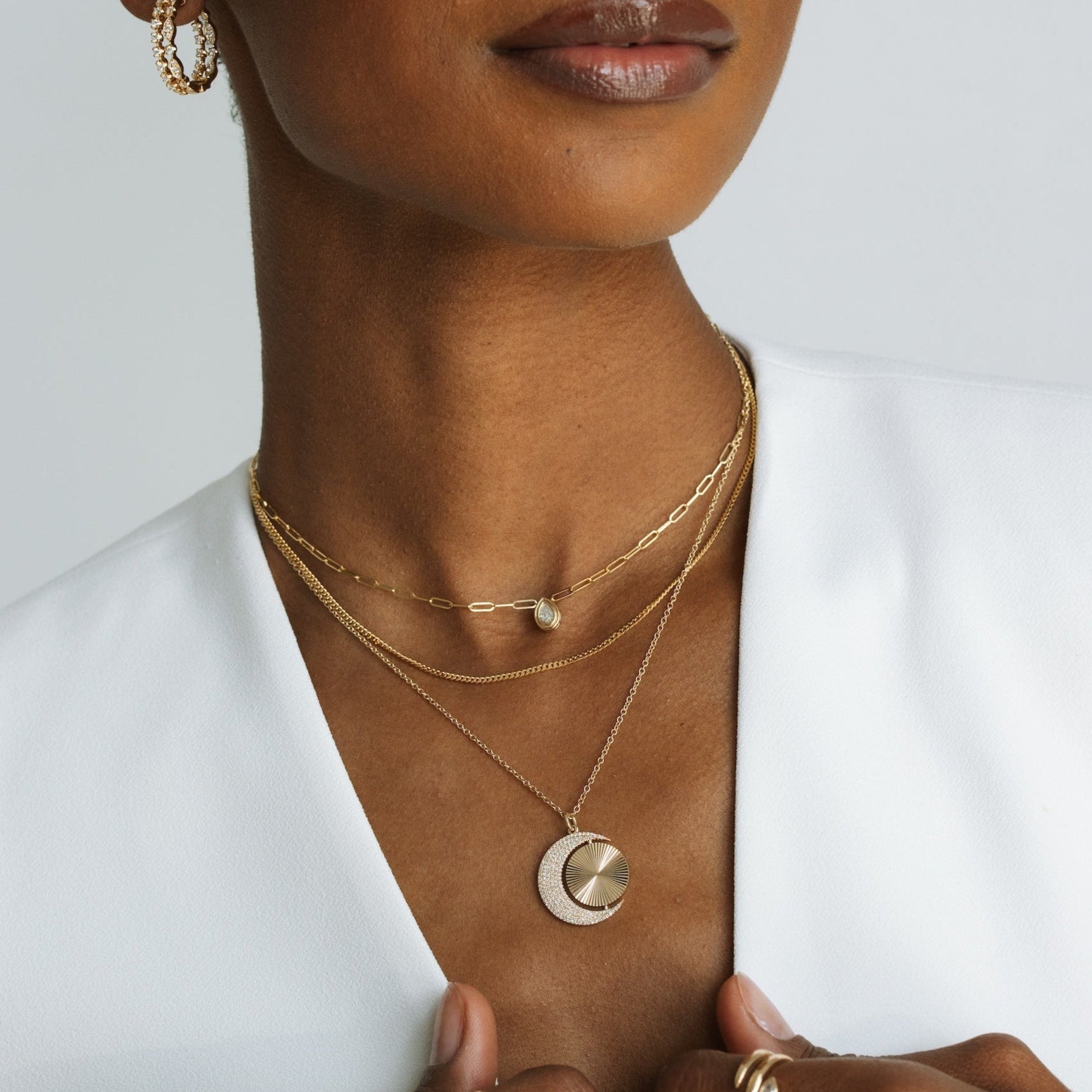 Pear Diamond Bezel Paperclip Chain Necklace