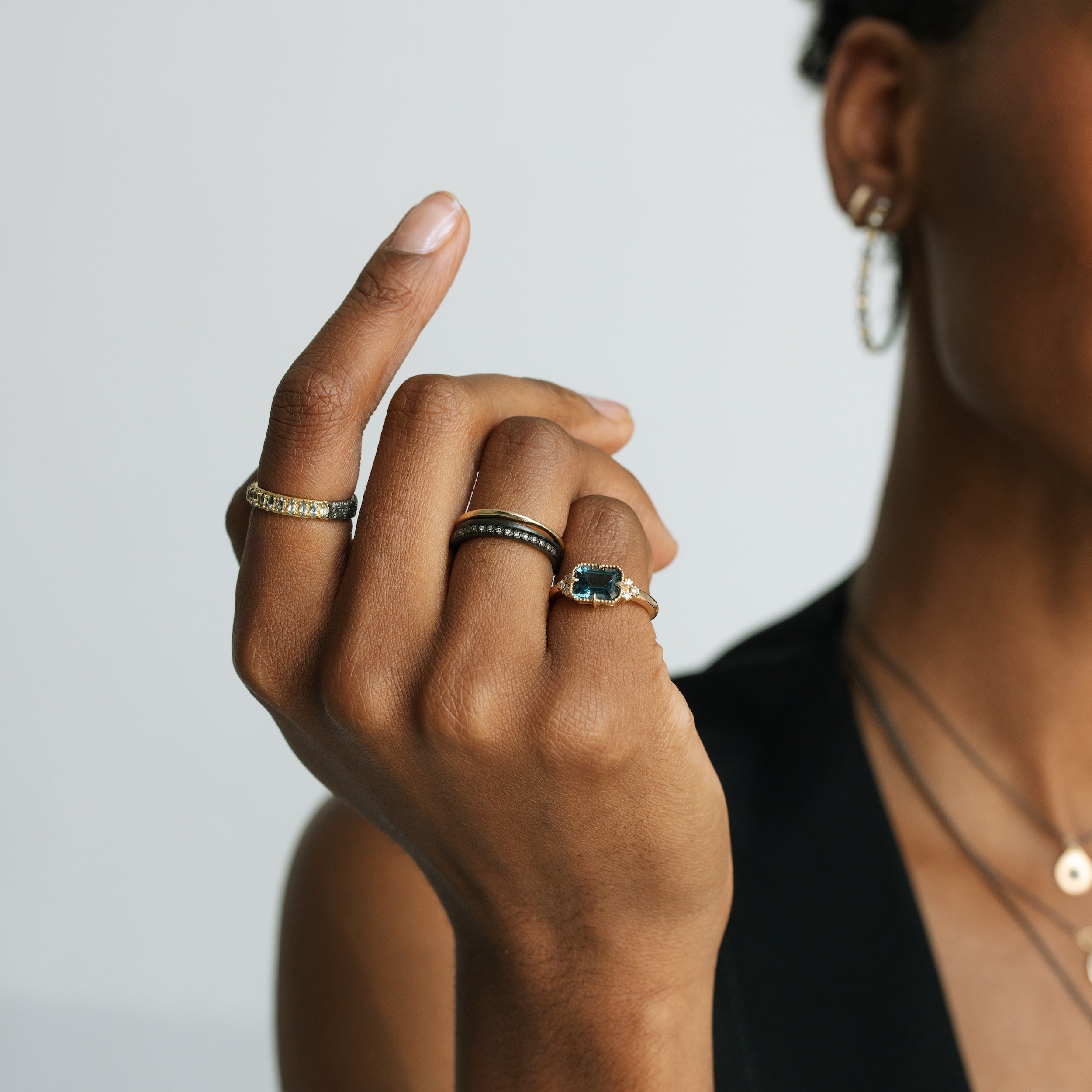 Marquise Blue Green Spinel Stack Band