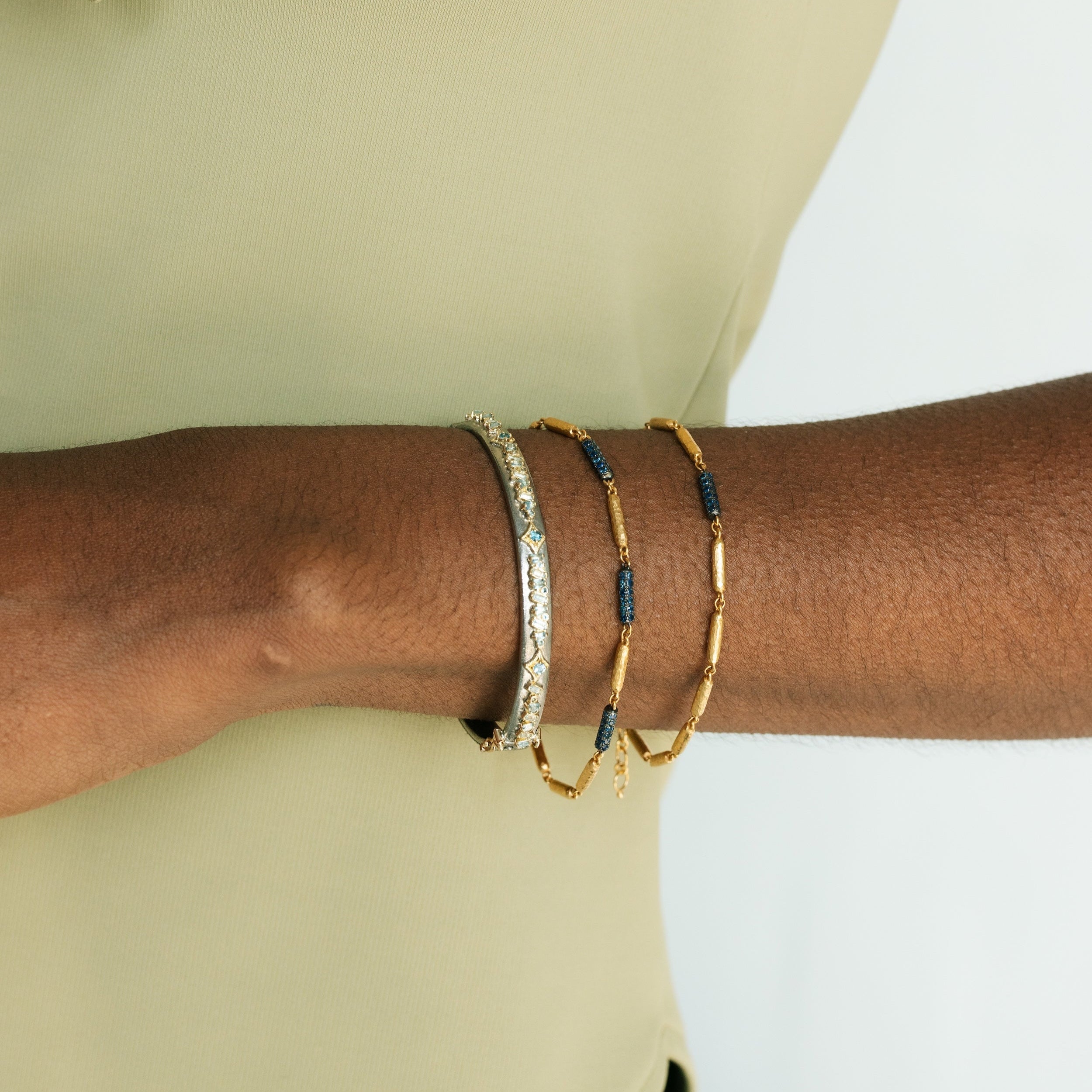 Blue Topaz & Moss Aquamarine Bangle Bracelet
