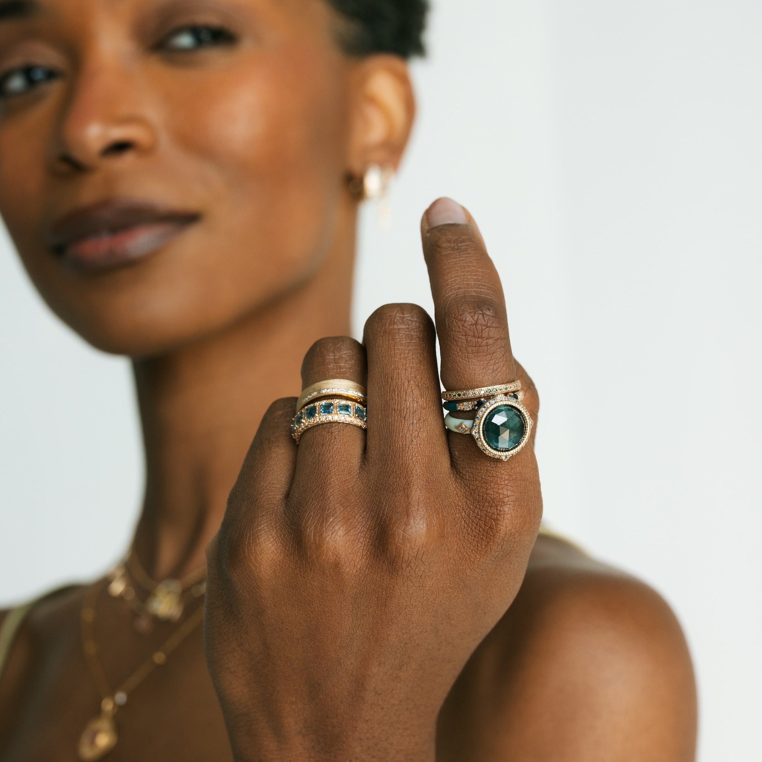 Peruvian Opal Teal Enamel Statement Ring