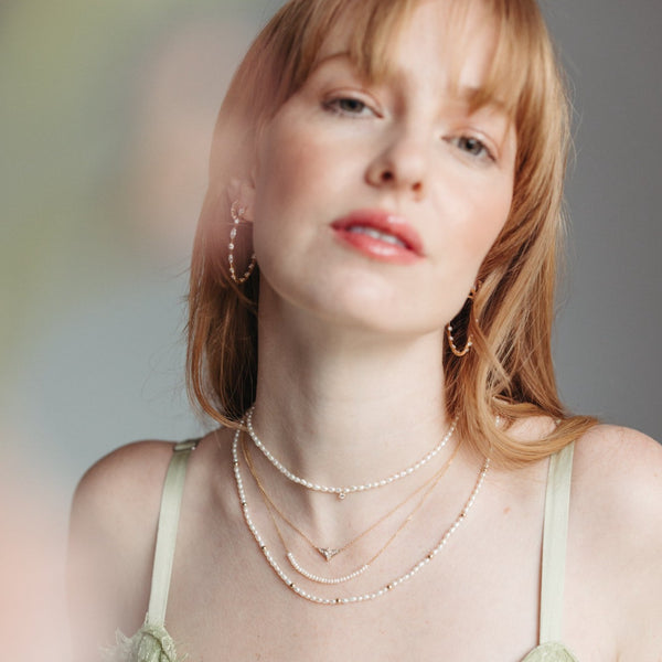 Diamond Rice Pearl Necklace