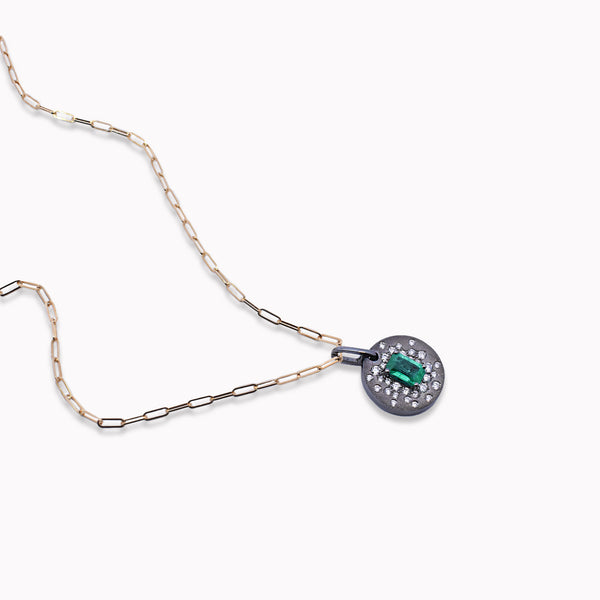 Galaxy Diamond & Emerald Disc Pendant Necklace