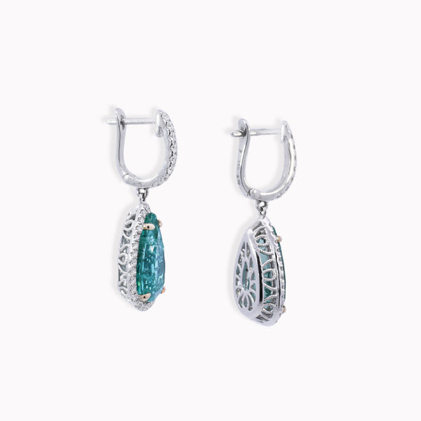 Emerald & Diamond Halo Dangle Earrings