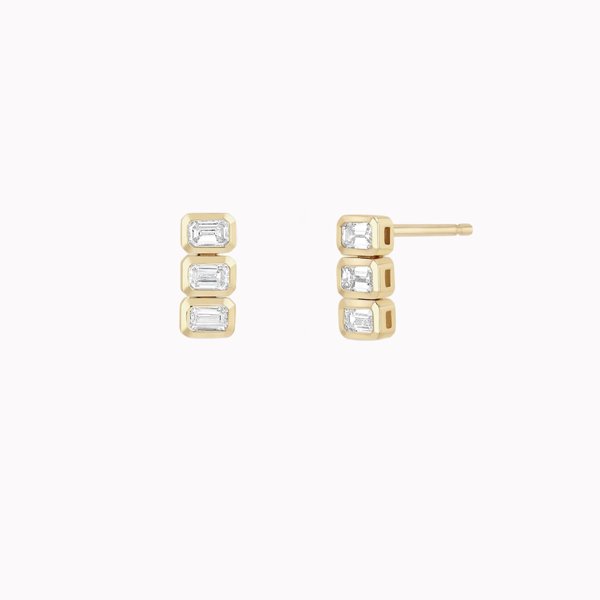 3 Horizontal Emerald-Cut Diamond Tennis Drop Studs