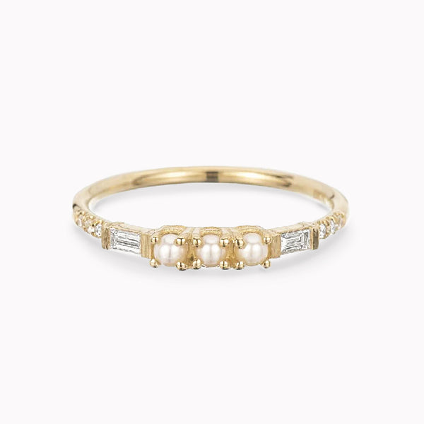 3 Pearl Baguette Equilibrium Ring