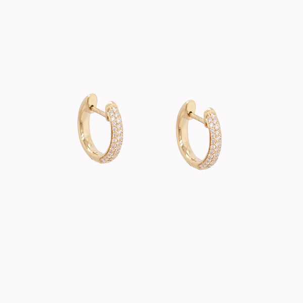 Small 3 Row Pavé Diamond 12mm Huggie Hoop Earrings