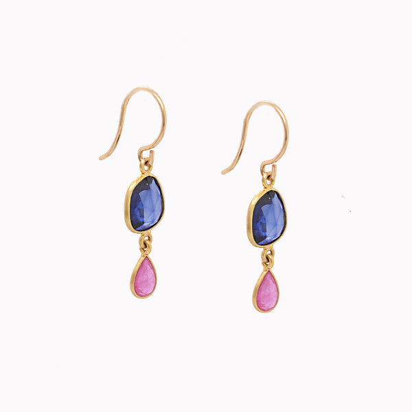 Sapphire & Ruby Double Drop Earrings