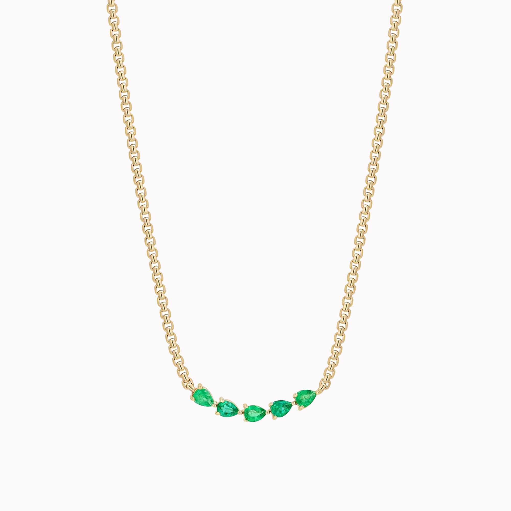 5 Pear Emerald Box Chain Necklace