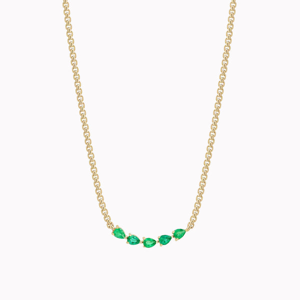 5 Pear Emerald Box Chain Necklace