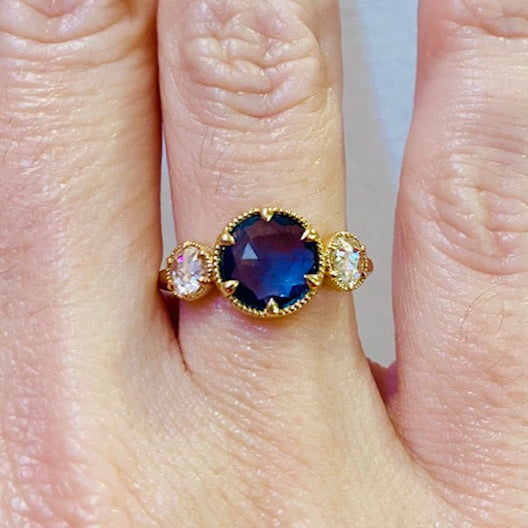 Trinity 1.64ct Rose-Cut Sapphire & Diamond Engagement Ring