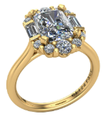 Graduated Mixed Diamond Halo Engagement Ring Setting