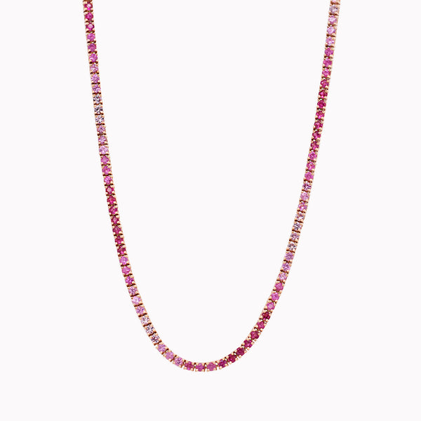 Ombré Pink Sapphire Tennis Necklace 5.97ct