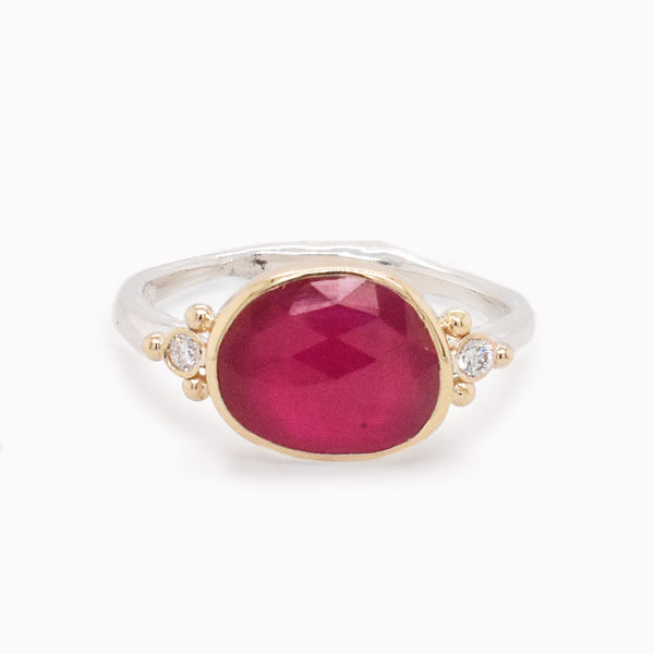 Ruby & Diamond Bead Accents Ring
