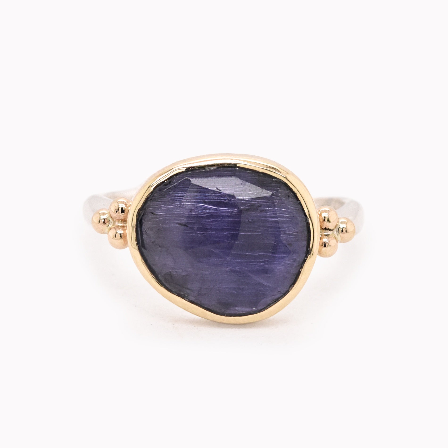 Iolite Gold Bead Ring