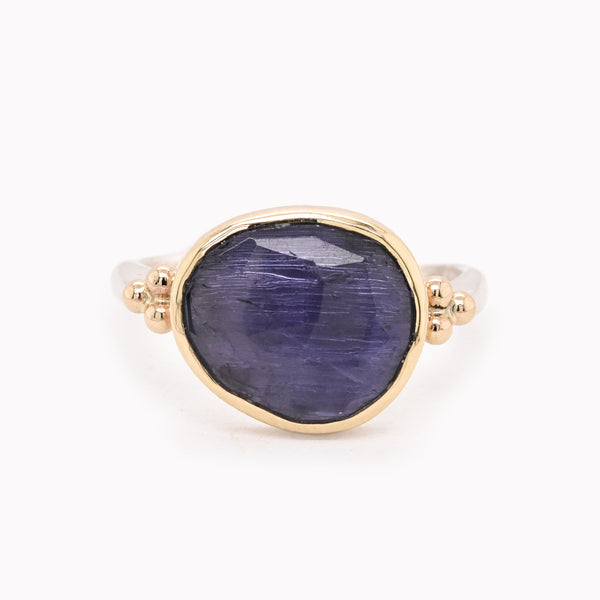 Iolite Gold Bead Ring