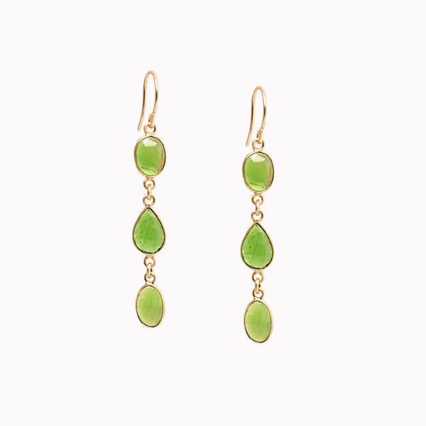 Green Chrome Diopside Trio Drop Earrings